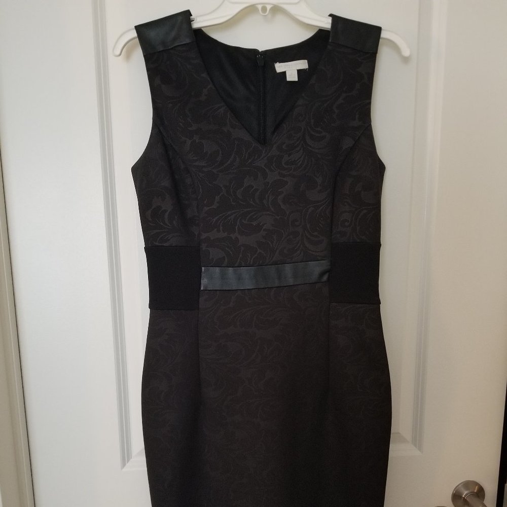 New York & Company Black Print Sheath Dress with Faux Leather Trim